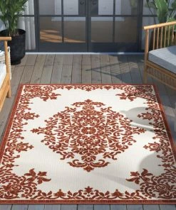 Well Woven Arid Modern Medallion Persian Indoor/Outdoor Terracotta High-Low Rug