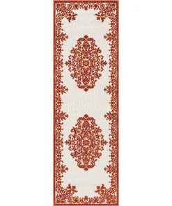Well Woven Arid Modern Medallion Persian Indoor/Outdoor Terracotta High-Low Rug