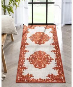 Well Woven Arid Modern Medallion Persian Indoor/Outdoor Terracotta High-Low Rug