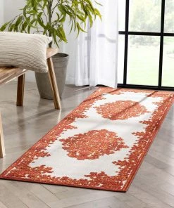 Well Woven Arid Modern Medallion Persian Indoor/Outdoor Terracotta High-Low Rug