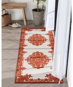 Well Woven Arid Modern Medallion Persian Indoor/Outdoor Terracotta High-Low Rug