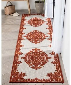 Well Woven Arid Modern Medallion Persian Indoor/Outdoor Terracotta High-Low Rug