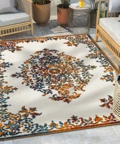Well Woven Arid Modern Medallion Persian Indoor/Outdoor Ivory High-Low Rug