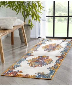 Well Woven Arid Modern Medallion Persian Indoor/Outdoor Ivory High-Low Rug