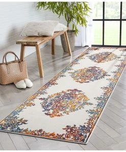 Well Woven Arid Modern Medallion Persian Indoor/Outdoor Ivory High-Low Rug
