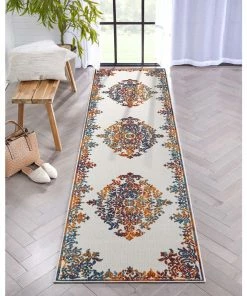 Well Woven Arid Modern Medallion Persian Indoor/Outdoor Ivory High-Low Rug