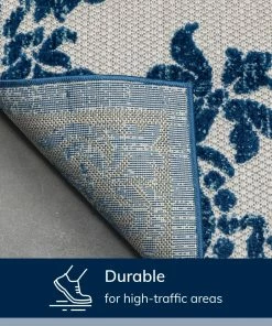 Well Woven Arid Modern Medallion Persian Indoor/Outdoor Blue High-Low Rug