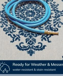 Well Woven Arid Modern Medallion Persian Indoor/Outdoor Blue High-Low Rug