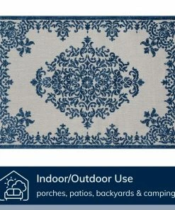 Well Woven Arid Modern Medallion Persian Indoor/Outdoor Blue High-Low Rug