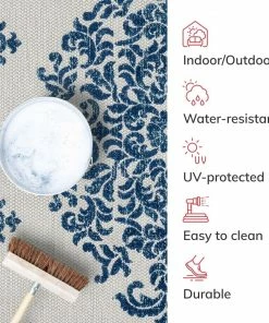 Well Woven Arid Modern Medallion Persian Indoor/Outdoor Blue High-Low Rug