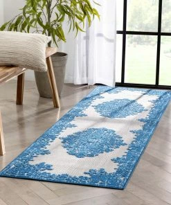Well Woven Arid Modern Medallion Persian Indoor/Outdoor Blue High-Low Rug