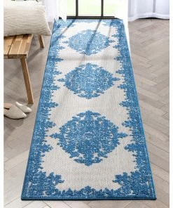 Well Woven Arid Modern Medallion Persian Indoor/Outdoor Blue High-Low Rug