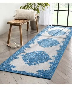 Well Woven Arid Modern Medallion Persian Indoor/Outdoor Blue High-Low Rug