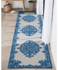 Well Woven Arid Modern Medallion Persian Indoor/Outdoor Blue High-Low Rug