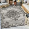 Well Woven Arid Modern Medallion Persian Indoor/Outdoor Grey High-Low Rug