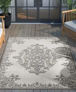 Well Woven Arid Modern Medallion Persian Indoor/Outdoor Grey High-Low Rug