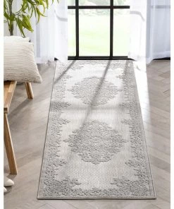 Well Woven Arid Modern Medallion Persian Indoor/Outdoor Grey High-Low Rug