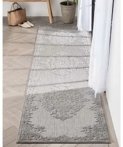 Well Woven Arid Modern Medallion Persian Indoor/Outdoor Grey High-Low Rug