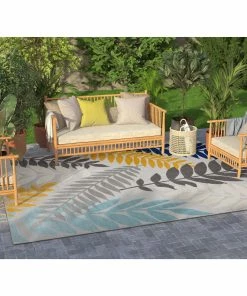 Well Woven Mariah Grey Tropical Indoor Outdoor Rug