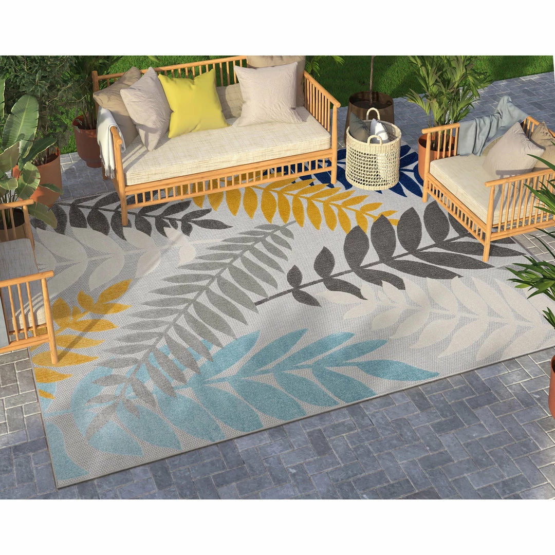 Well Woven Mariah Grey Tropical Indoor Outdoor Rug 9 Well Woven Mariah Grey Tropical Indoor Outdoor Rug