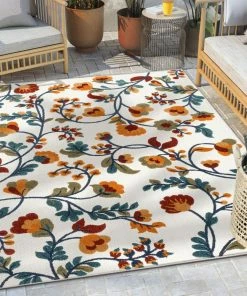 Well Woven Neveh Beige Modern Floral Indoor Outdoor Rug