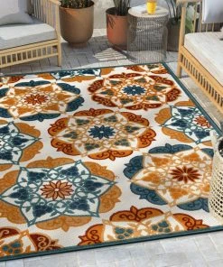 Well Woven Cabo Floral Bold Multi-Color Indoor/Outdoor High-Low Rug