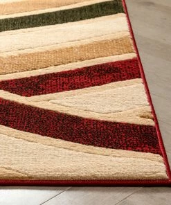 Well Woven Tessuto Beige Multi Modern Geometric Stripes Rug