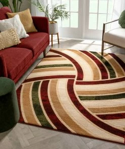 Well Woven Tessuto Beige Multi Modern Geometric Stripes Rug