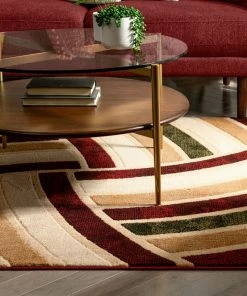 Well Woven Tessuto Beige Multi Modern Geometric Stripes Rug
