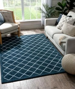 Well Woven Moto Moroccan Lattice Trellis Blue Rug Global