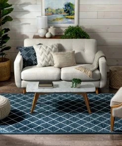 Well Woven Moto Moroccan Lattice Trellis Blue Rug Global