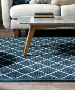 Well Woven Moto Moroccan Lattice Trellis Blue Rug Global