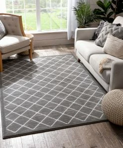 Well Woven Moto Moroccan Lattice Trellis Grey Rug