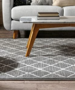 Well Woven Moto Moroccan Lattice Trellis Grey Rug