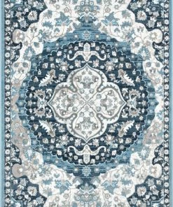 Well Woven Geometric Granada Transitional Oriental Medallion Pattern Blue Rug