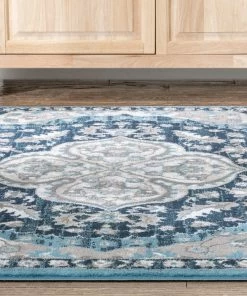 Well Woven Geometric Granada Transitional Oriental Medallion Pattern Blue Rug