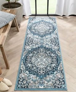 Well Woven Geometric Granada Transitional Oriental Medallion Pattern Blue Rug