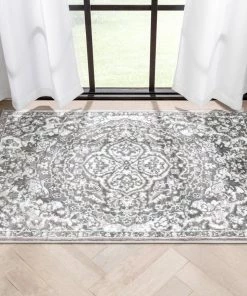 Well Woven Geometric Granada Transitional Oriental Medallion Pattern Grey Rug