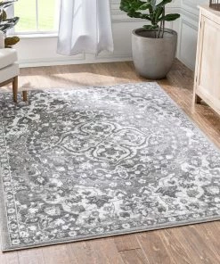 Well Woven Geometric Granada Transitional Oriental Medallion Pattern Grey Rug