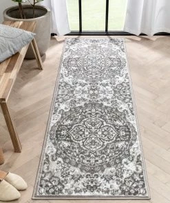 Well Woven Geometric Granada Transitional Oriental Medallion Pattern Grey Rug