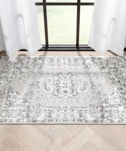 Well Woven Trieste Vintage Floral Medallion Pattern Ivory Grey Rug Global