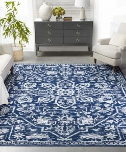 Well Woven Global Disa Vintage Medallion Dark Blue Soft Rug By Chill Rugs