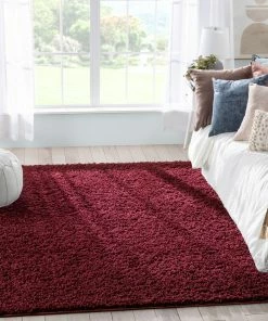 Well Woven Emerson Modern Solid Deep Red Textured Shag Rug