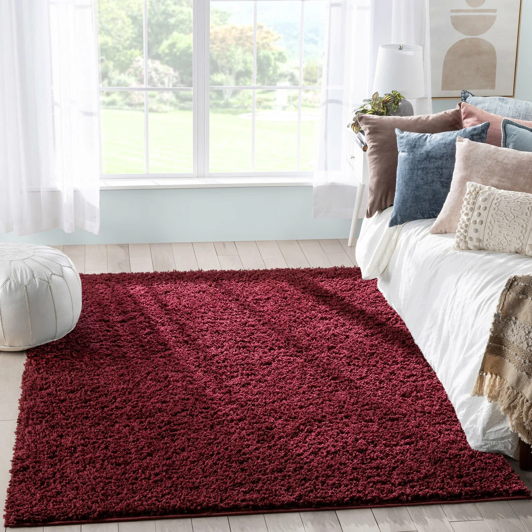 Well Woven Emerson Modern Solid Deep Red Textured Shag Rug 1 Well Woven Emerson Modern Solid Deep Red Textured Shag Rug