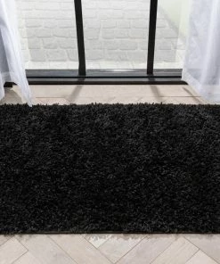 Well Woven Emerson Modern Solid Black Textured Shag Rug