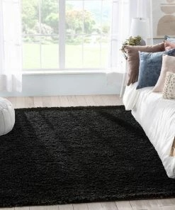 Well Woven Emerson Modern Solid Black Textured Shag Rug
