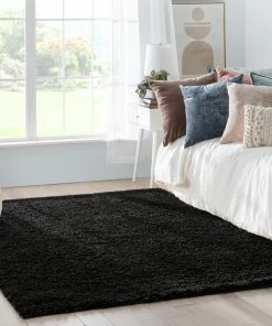 Well Woven Emerson Modern Solid Black Textured Shag Rug