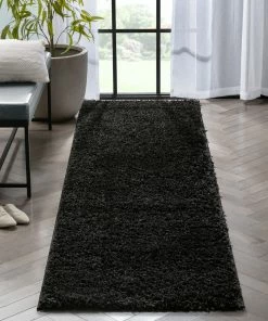 Well Woven Emerson Modern Solid Black Textured Shag Rug