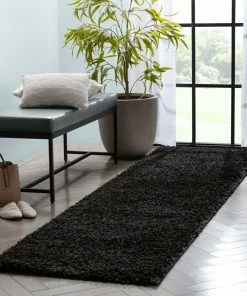 Well Woven Emerson Modern Solid Black Textured Shag Rug