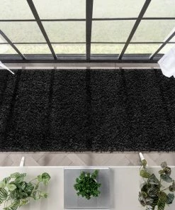 Well Woven Emerson Modern Solid Black Textured Shag Rug